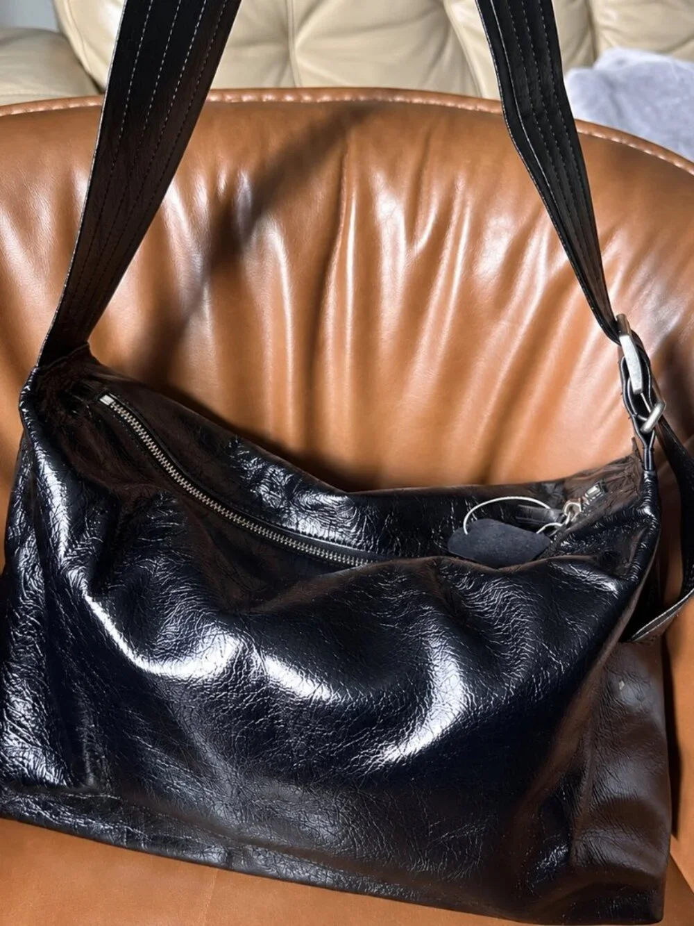Soft Genuine Leather Hobo Bag, Wide Adjustable Strap, Minimalist Everyday Style